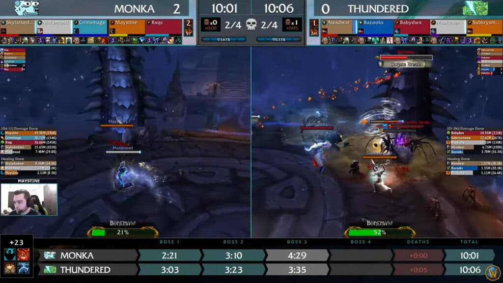 Monka and Thundered during the World of Warcraft Mythic Dungeon International (Image via Blizzard Entertainment)