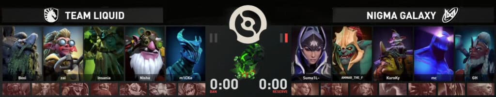 Team Liquid vs Nigma Galaxy draft in Game 2.
