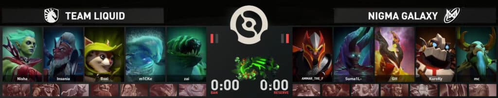 Team Liquid vs Nigma Galaxy draft in Game 3.