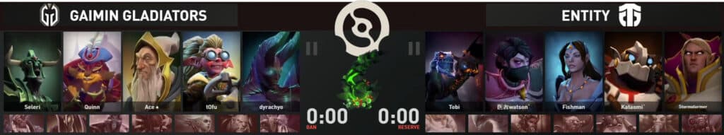 Gaimin Gladiators vs Entity draft in Game 1.