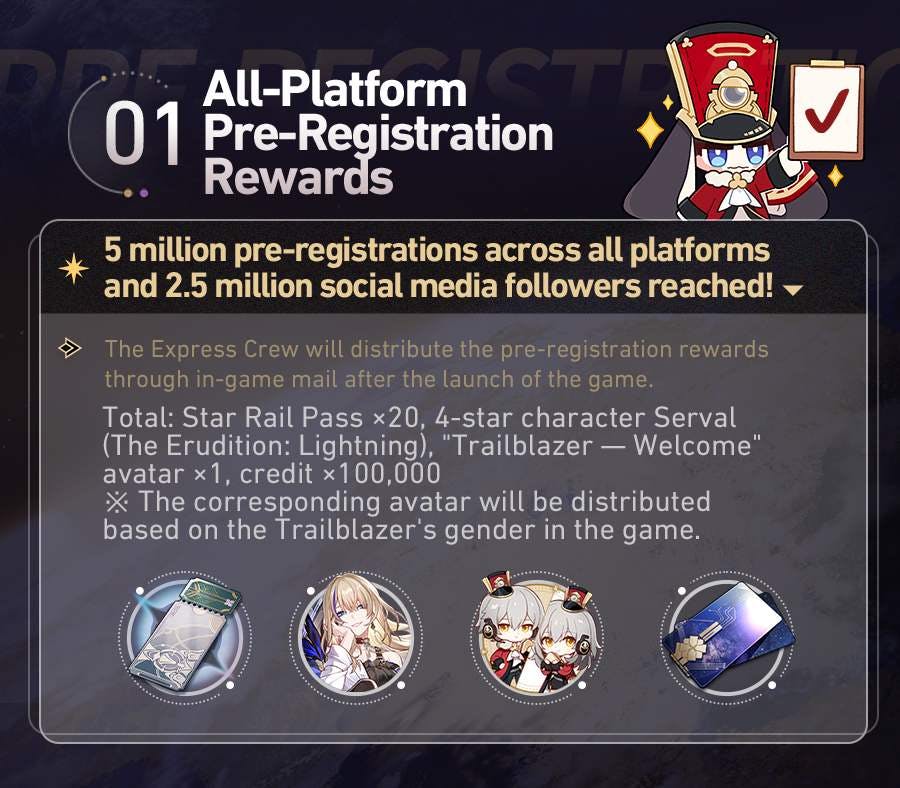 Honkai: Star Rail - Version 1.0 rewards: Up to 80 free pulls! We have  prepared a wide variety of rewards for you! Take part in the event and get  up to 80