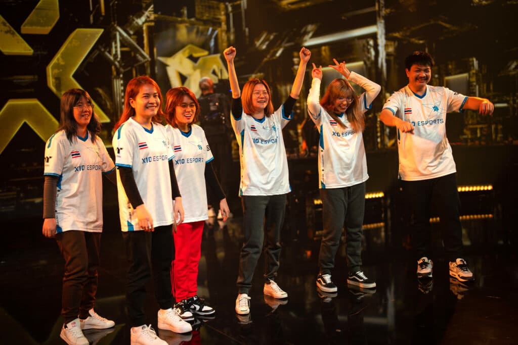 X10 Sapphire celebrates after defeating KRU BLAZE. (Photo by Michal Konkol/Riot Games)