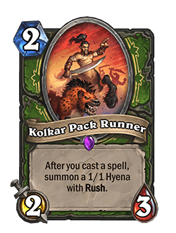 Kolkar Pack Runner<br>Old: [3 Mana] 3 Attack, 4 Health<br><strong>New: [2 Mana] 2 Attack, 3 Health</strong>