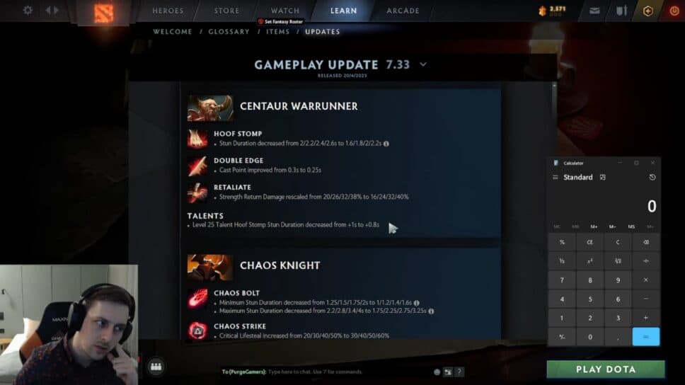 Dota 2 talent Purge does 11-hour patch note review on massive 7.33 update cover image