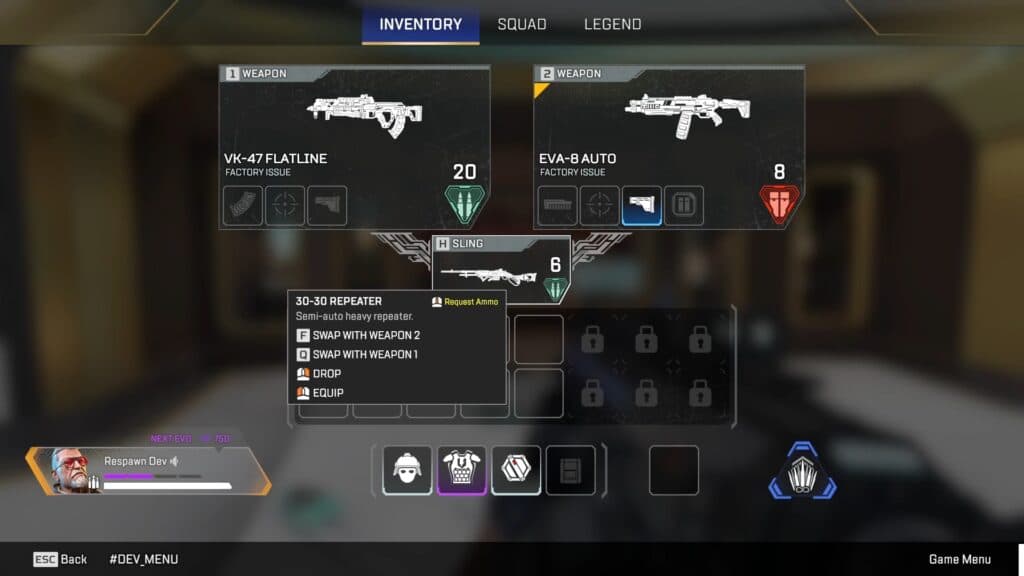 You can access your Sling via the inventory or character utility action. A weapon in your sling can not have any attachments