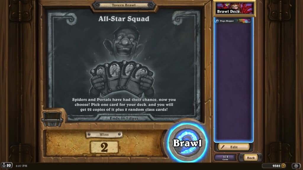 All-Star Squad Tavern Brawl information (Image via Blizzard Entertainment)