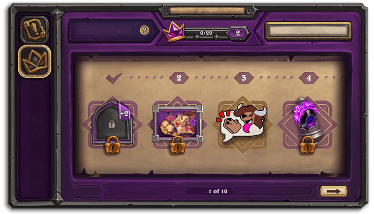 Battlegrounds Rewards Track: Icons with locks are part of the paid Season Pass - Image via Blizzard