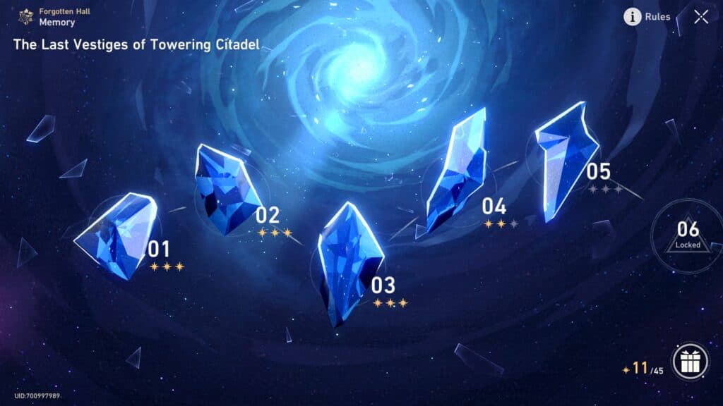 There are a total of 15 Memory Levels and 10 Memory Chaos levels in the Forgotten Hall