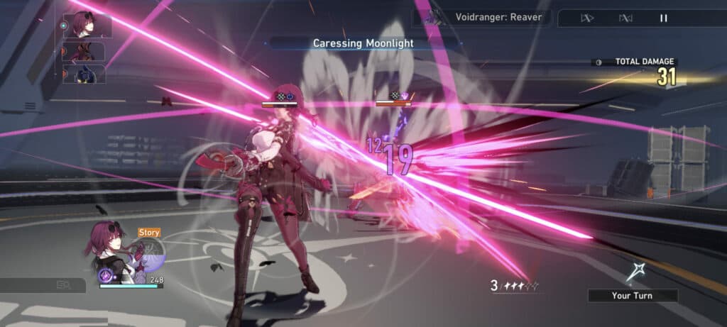 Kafka using Caressing Moonlight (Image via HoYoverse)