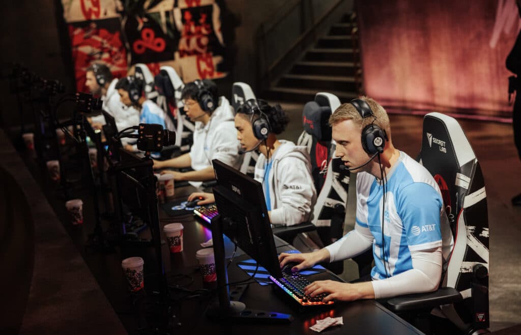 The team on the MSI 2023 stage (Image via Colin Young-Wolff and Riot Games)