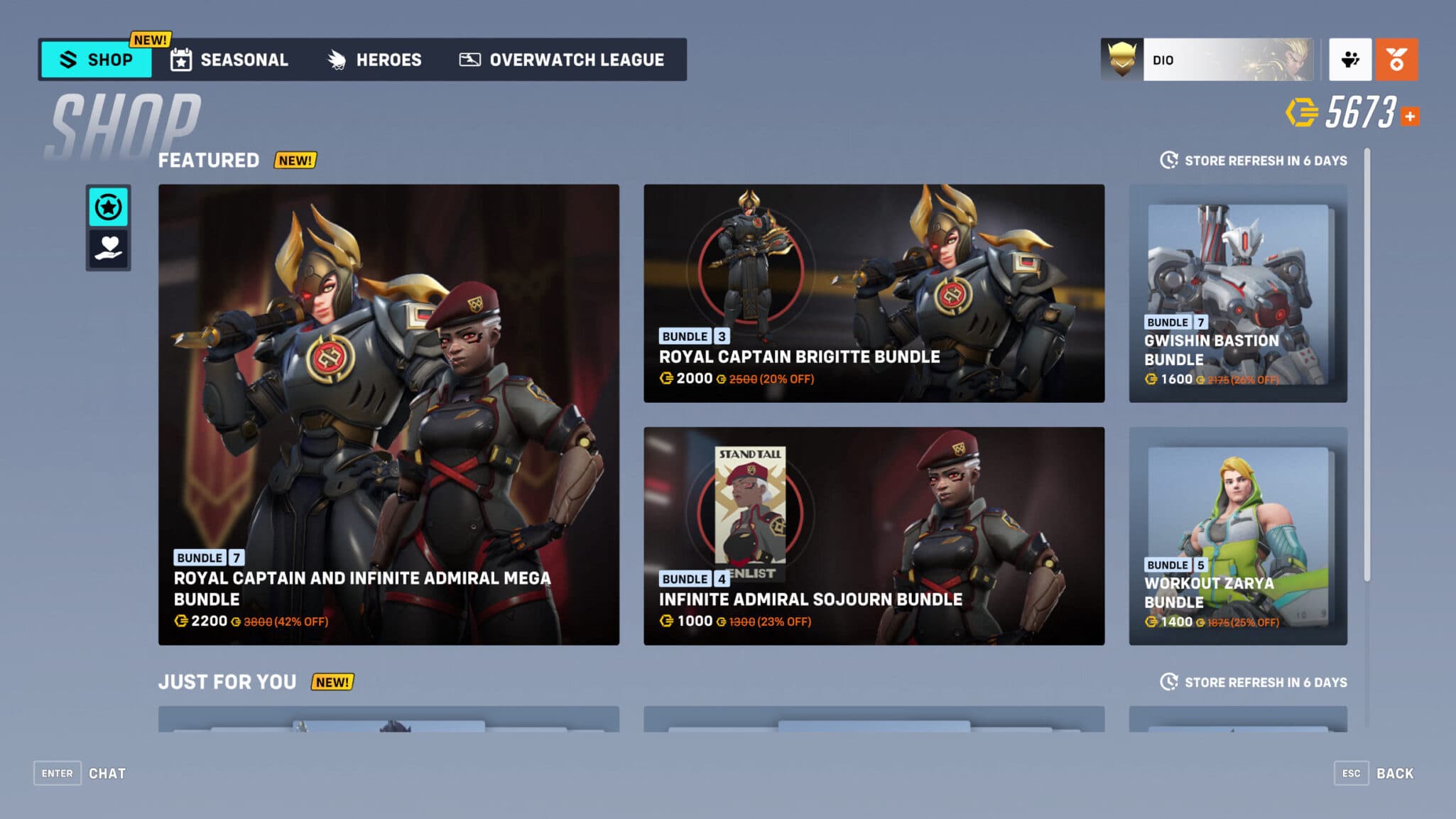 Infinite Admiral Sojourn and Royal Captain Brigitte skin in Overwatch 2 (Image via Blizzard Entertainment)