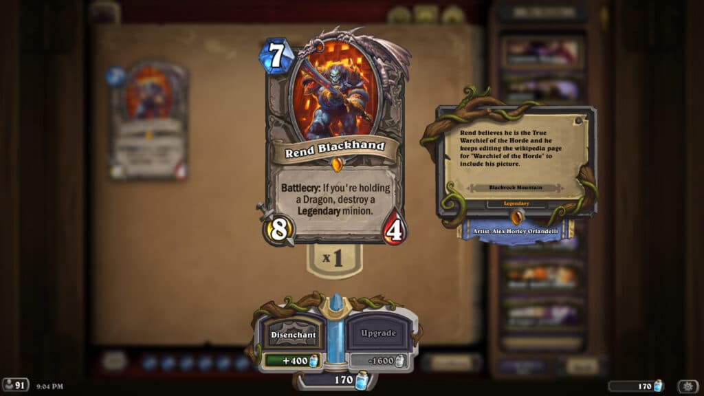 Rend Blackhand in Hearthstone (Image via Blizzard Entertainment)