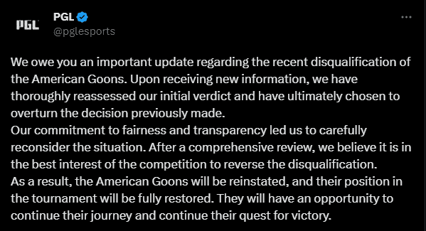 PGL on <a href="https://twitter.com/pglesports/status/1662264692784390144" target="_blank" rel="noreferrer noopener nofollow">Twitter</a>