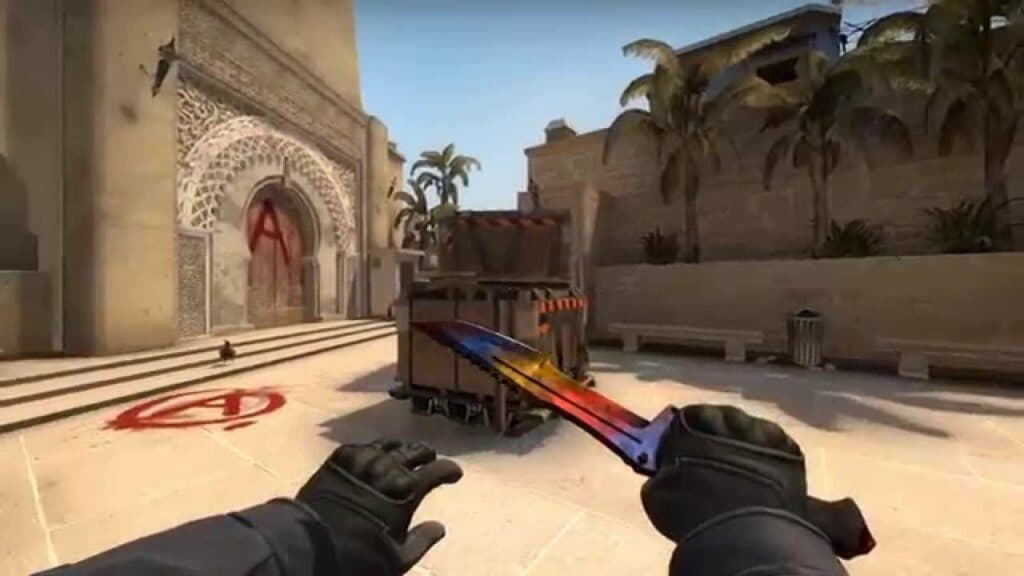 Marble Fade Huntsman Knife CS:GO (Image via YouTube)