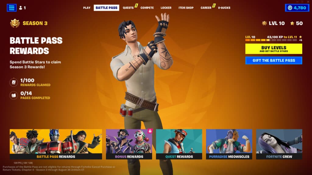 Fortnite Chapter 4 Season 3 Battle Pass (Image Credit: Epic Games)