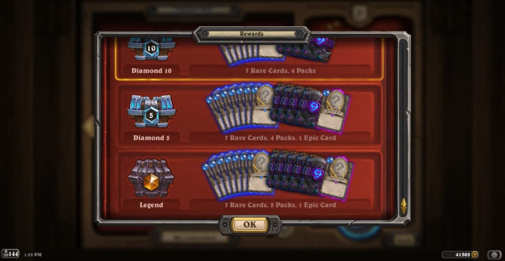 Rewards for Hearthstone Twist ladder - Image via Blizzard
