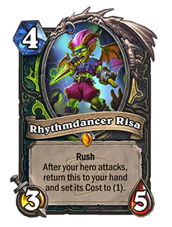 Rhythmdancer Risa<br>Old: [5 Mana]<br><strong>New: [4 Mana]</strong>