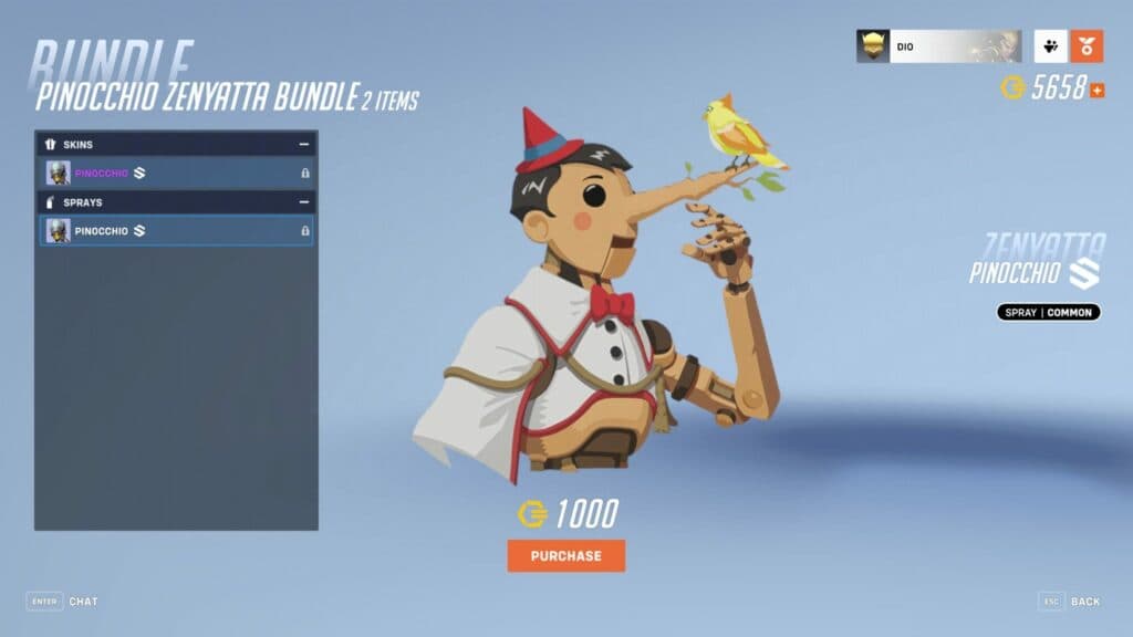 Zenyatta Pinocchio spray (Image via Blizzard Entertainment)