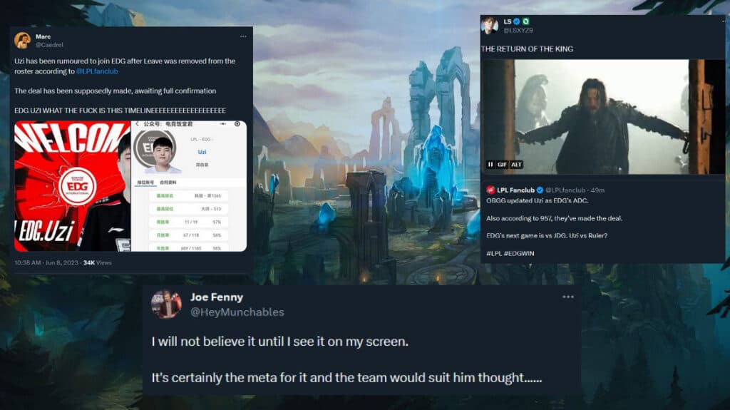 Notable figures in the League of Legends scene react to EDG Uzi rumor