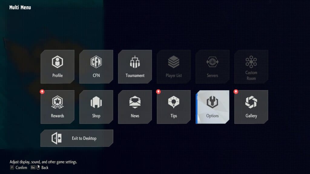 Select the options tab from the multi menu