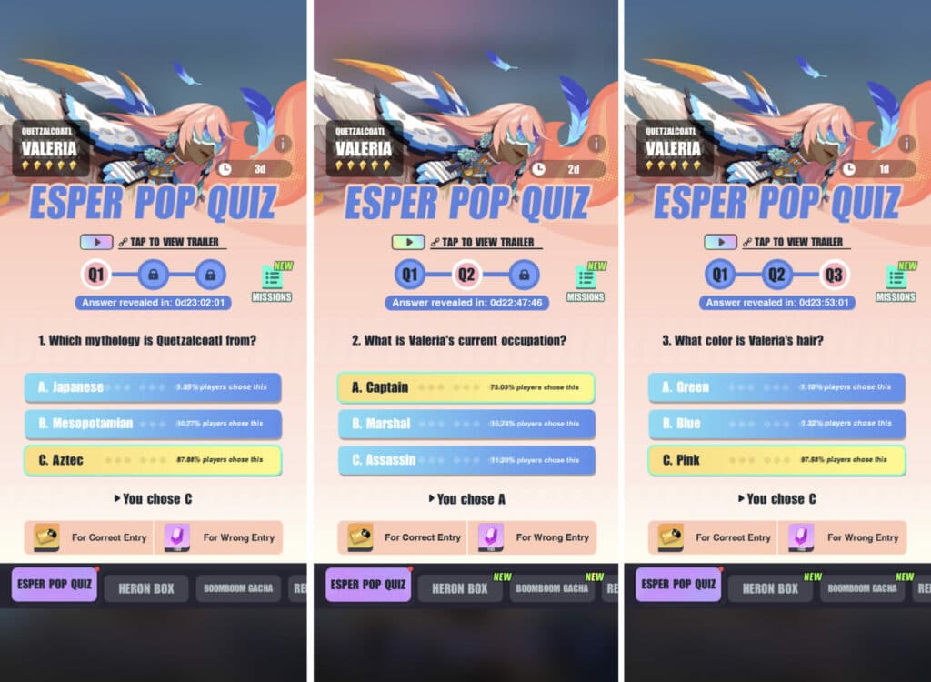 Dislyte Valeria quiz answers (Image via Lilith Games)