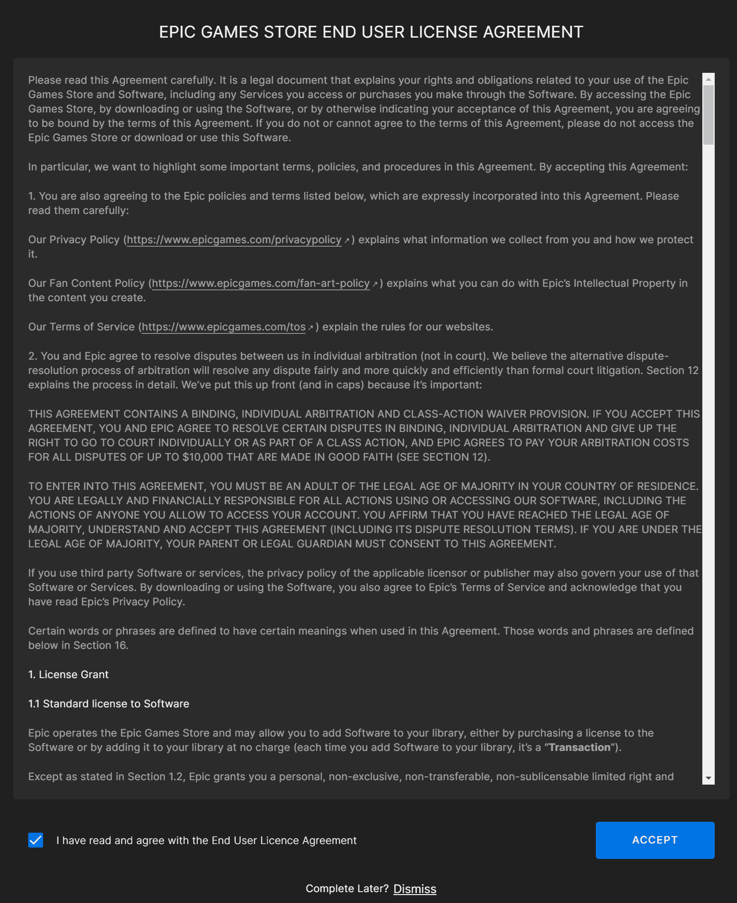 Accept the EULA agreement if it shows up for you.