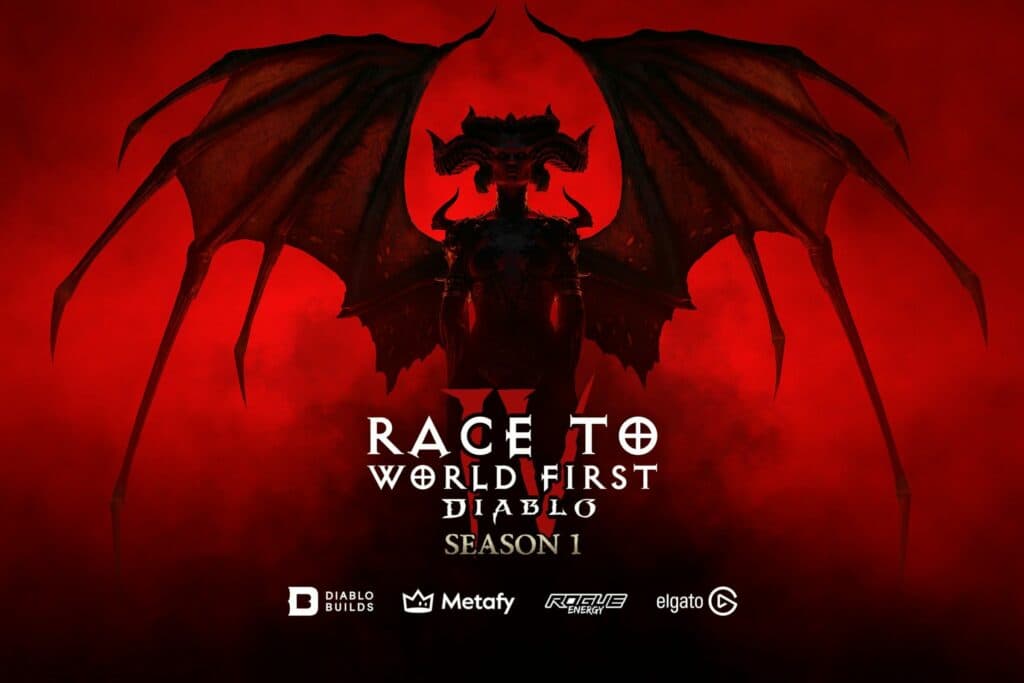 Diablo 4 Season 1 Race to World First graphic (Image via DiabloBuilds)
