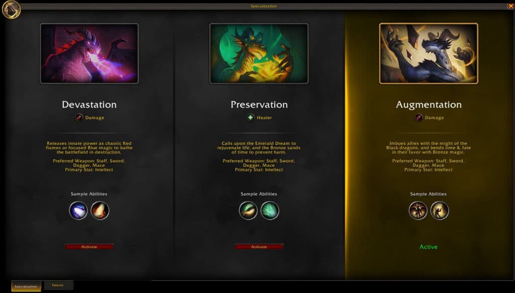 Augmentation Evokers information (Image via Blizzard Entertainment)