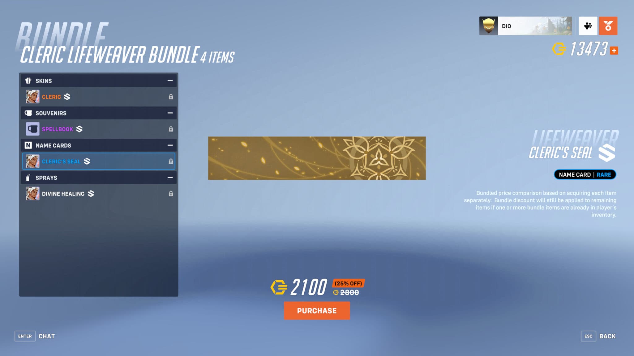 Rare Cleric's Seal name card (Image via Blizzard Entertainment)