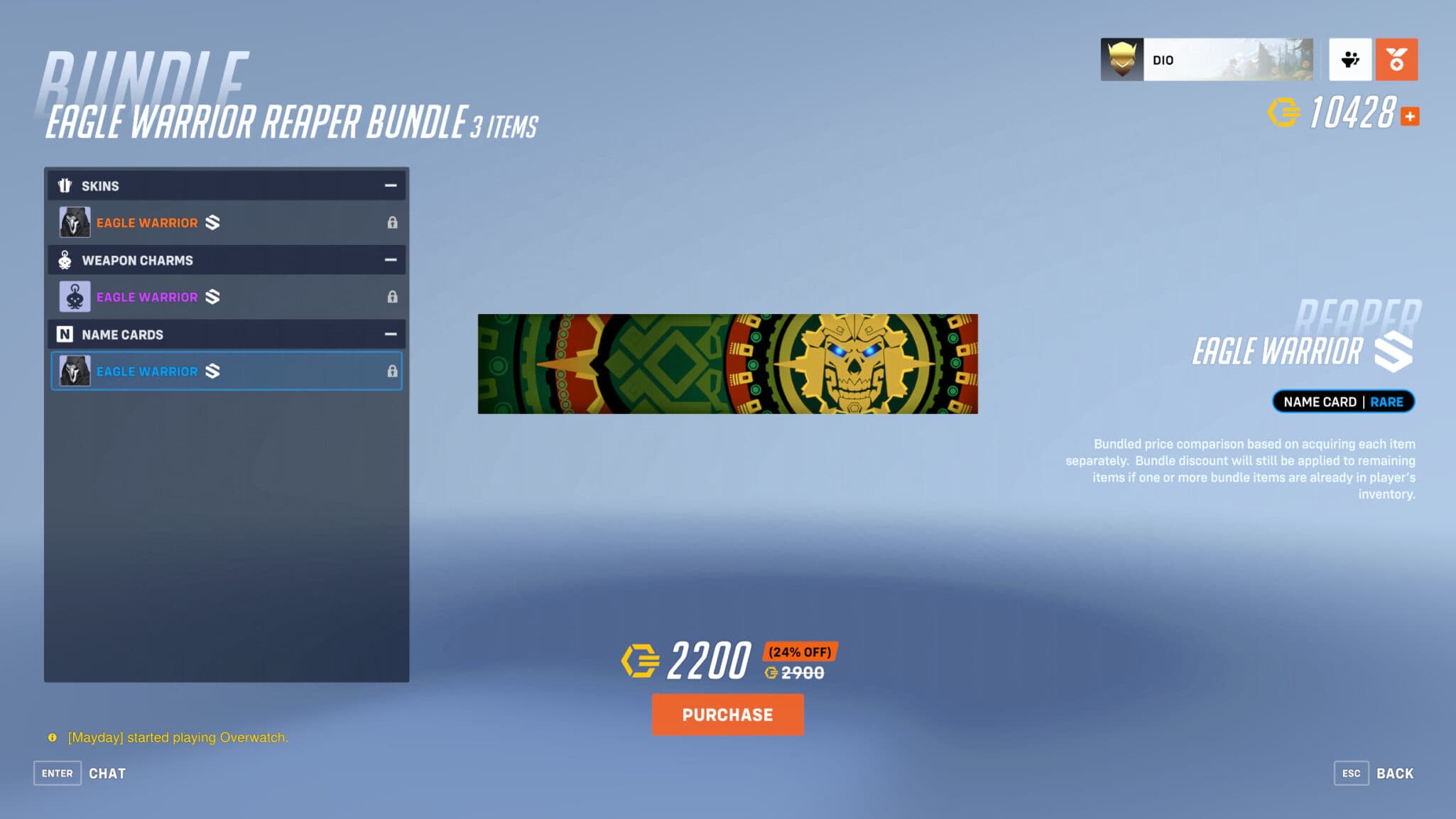 Rare Eagle Warrior name card (Image via Blizzard Entertainment)