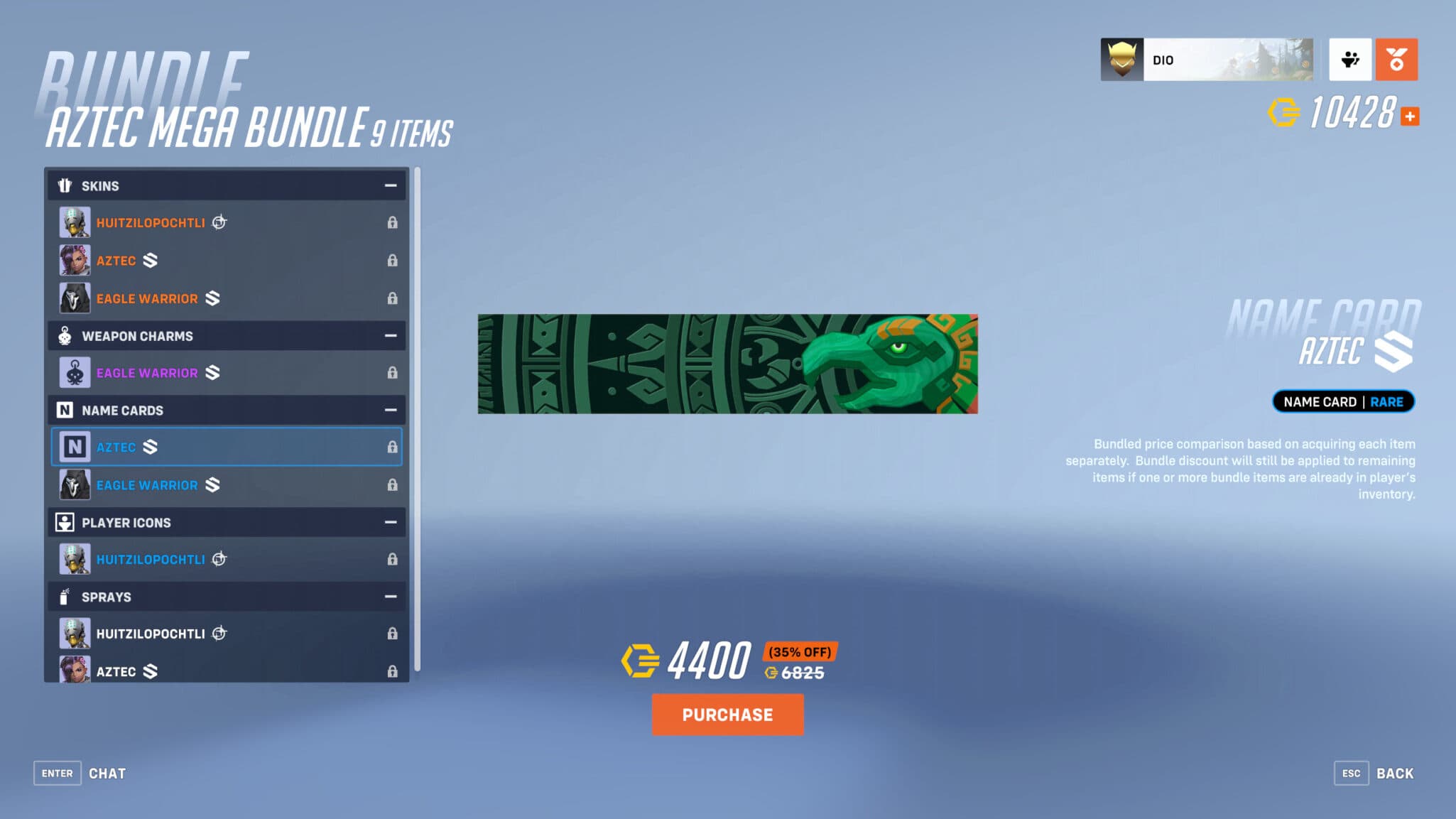 Aztec name card (Image via Blizzard Entertainment)