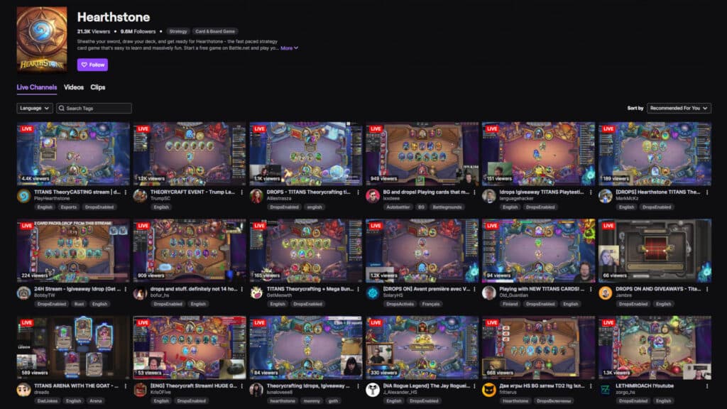 Hearthstone TITANS theorycrafting livestreams (Image via Twitch)