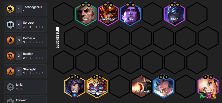 Lux carry composition without Sorcerer emblem (Image via lolchess.gg)