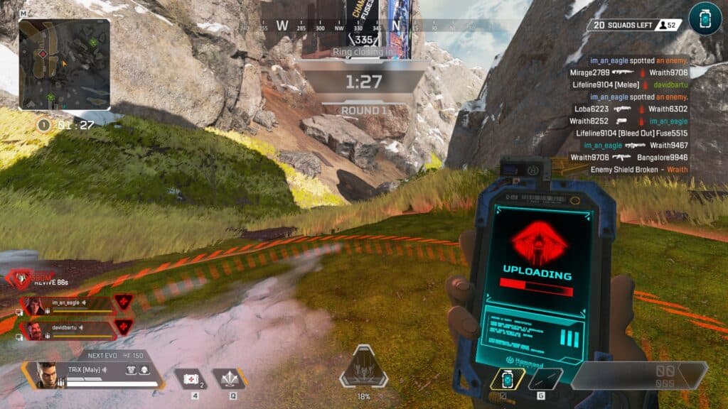 Standing in the highlighted area and waiting for the upload (screenshot by esports.gg)