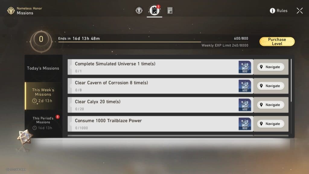 The Nameless Honor weekly challenges will reset every Monday