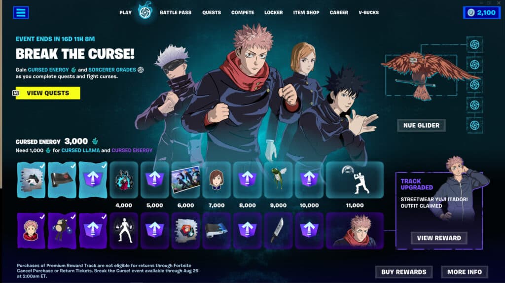 Jujutsu Kaisen Fortnite skins (Image via Epic Games)
