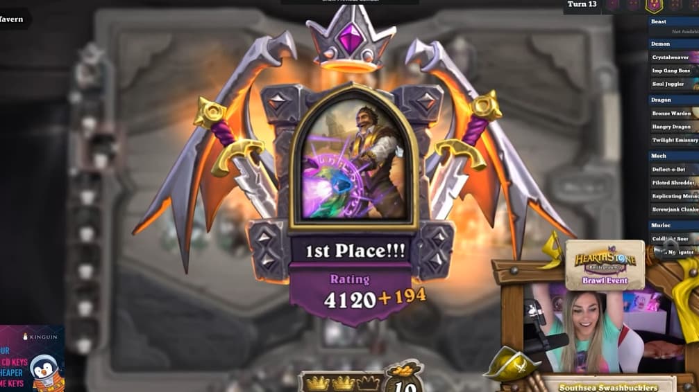 Slysssa during the Hearthstone Battlegrounds Brawl: Pirates &amp; Mayhem event (Image via Slysssa and Blizzard Entertainment)