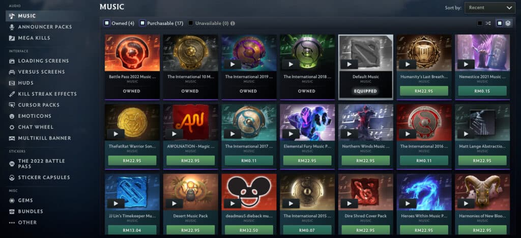 Interface tab in Dota 2's Armory. (Screenshot by esports.gg)