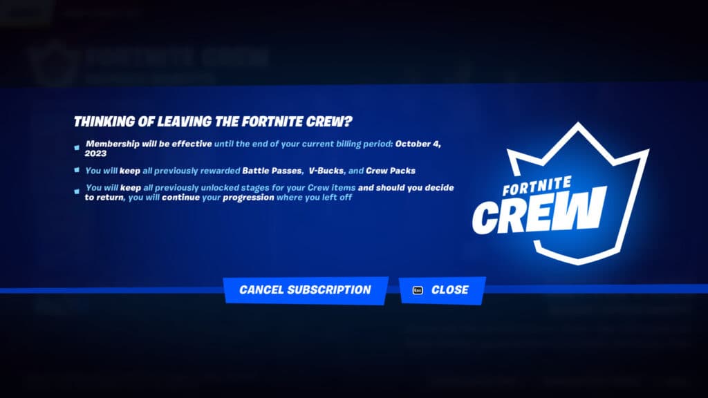 How to cancel Fortnite Crew Esports.gg