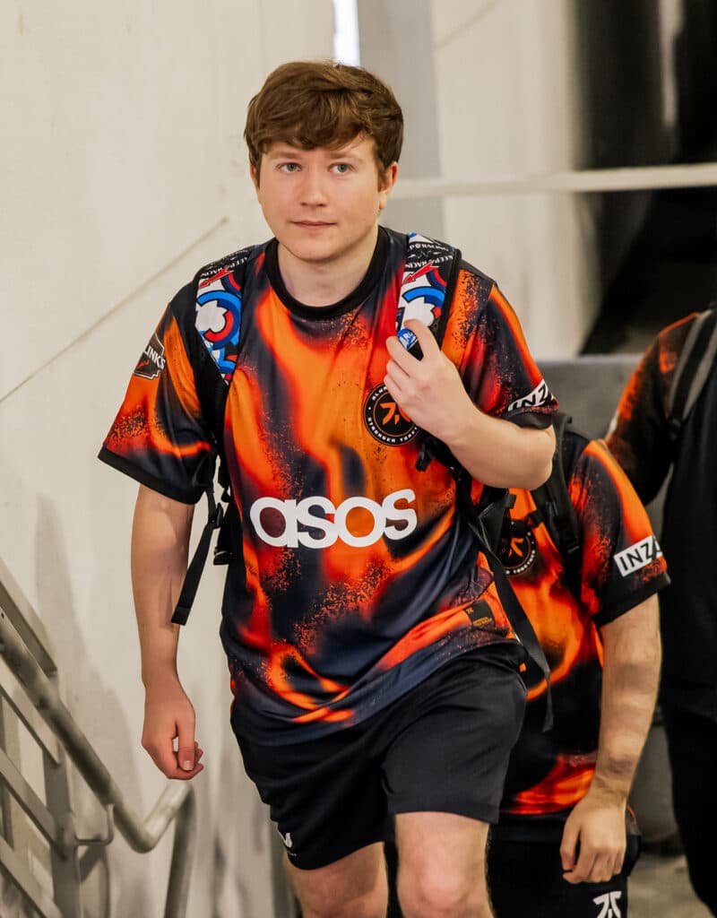 Coach Jacob "mini" Harris of Fnatic arrives at VALORANT Champions Los Angeles Playoffs Stage at the Shrine Expo Hall on August 20, 2023 in Los Angeles, California. (Photo by Colin Young-Wolff/Riot Games)