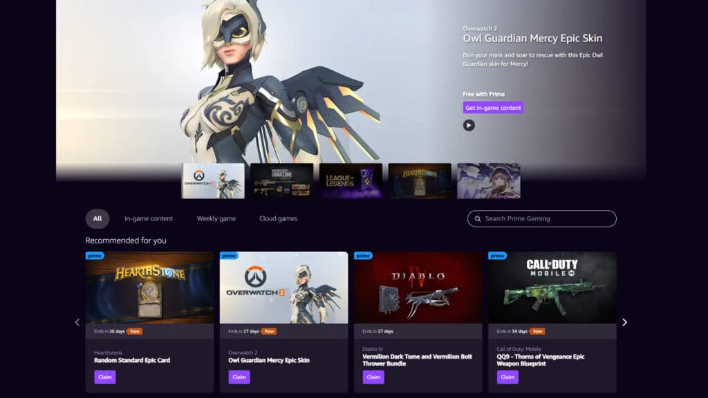 The Owl Guardian Mercy skin in Prime Gaming (Image via Prime Gaming)