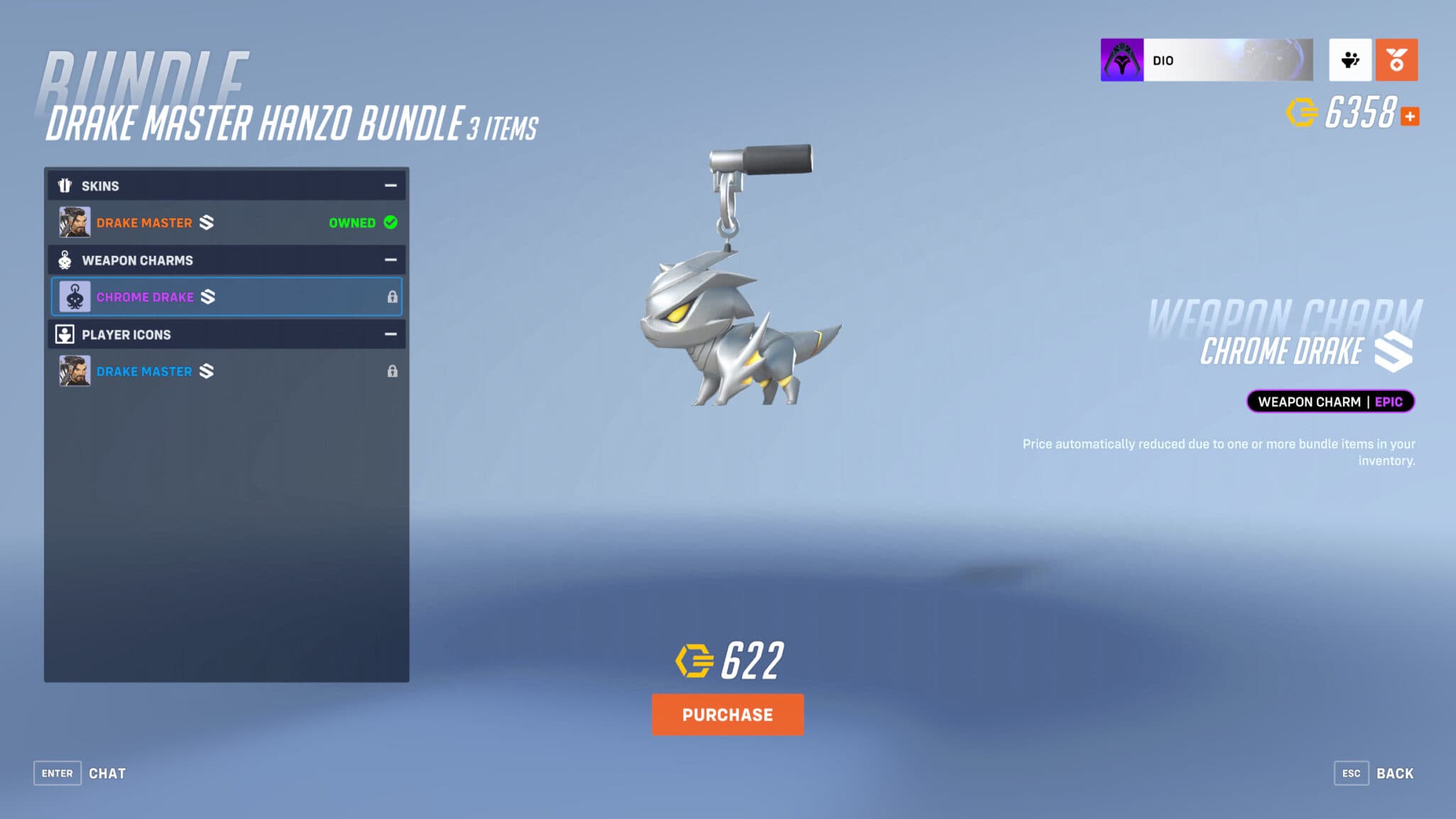 The Overwatch 2 Dragon Hanzo skin bundle includes a weapon charm