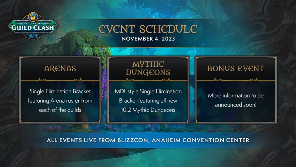 World of Warcraft BlizzCon Guild Clash information (Image via Blizzard Entertainment)