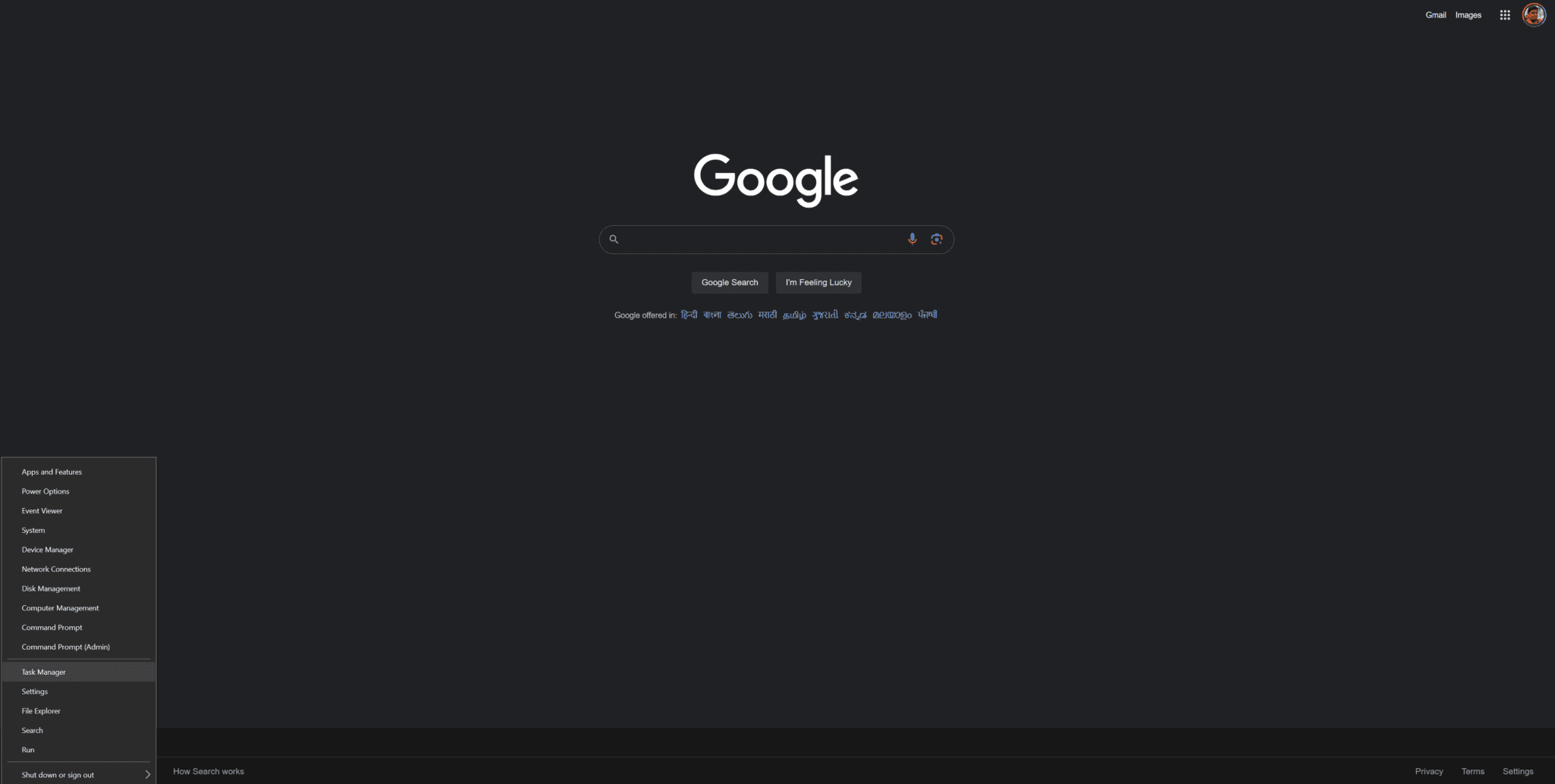 Right Click on Start Button and go to Task Manager