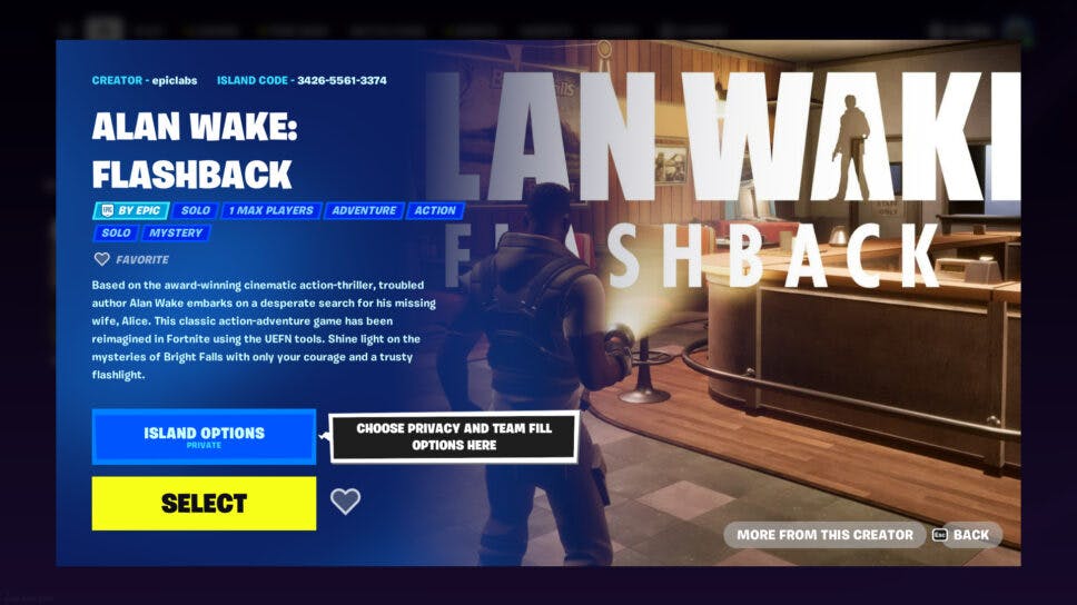 Alan Wake Fortnite collab: Release date and Flashback map cover image