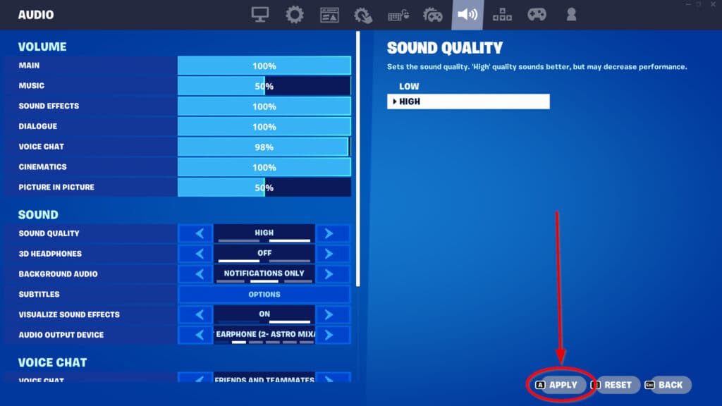How to turn on visual sound effects in Fortnite Esports.gg