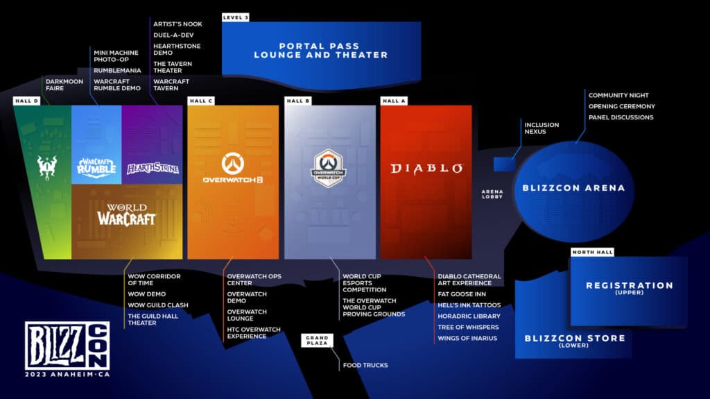 BlizzCon 2023 map and floor plan (Image via Blizzard Entertainment)