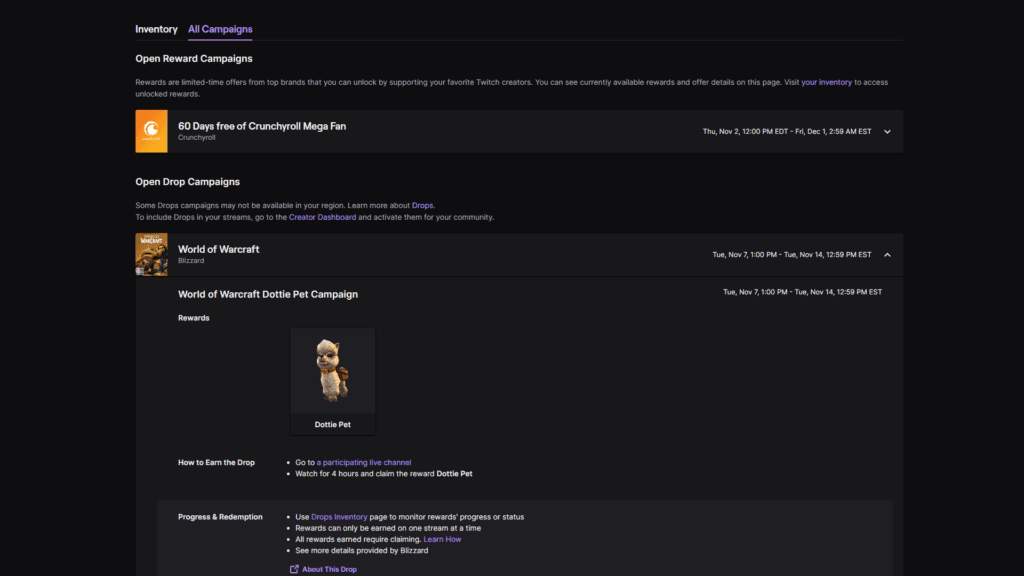 World of Warcraft Twitch drops (Image via Twitch)