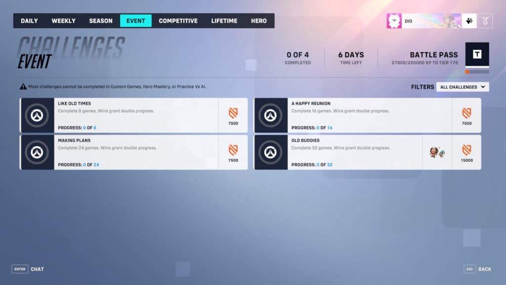 Event challenges and rewards (Image via Blizzard Entertainment)