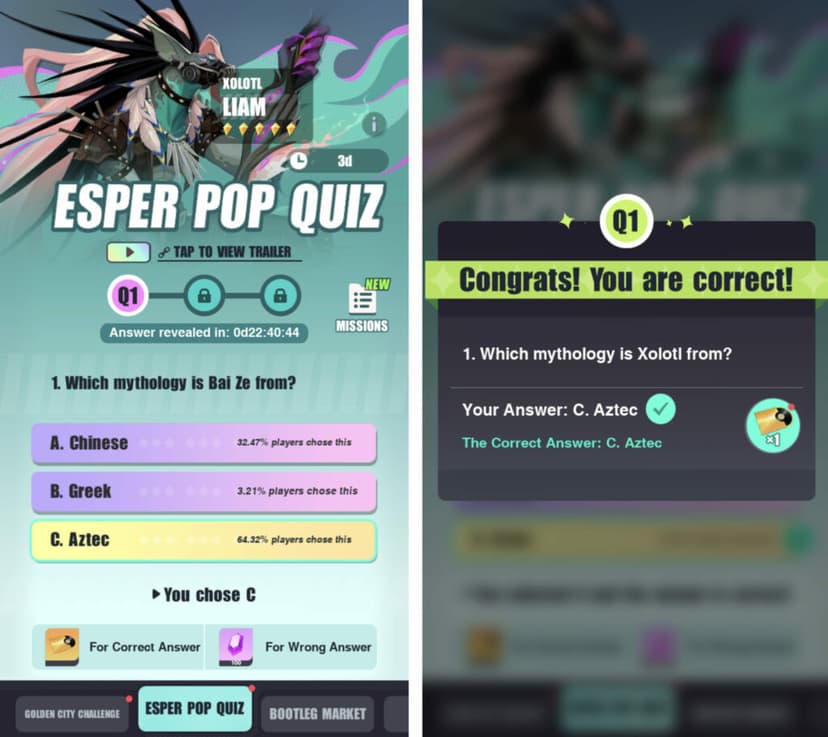 Dislyte Esper Pop Quiz Liam answers Esports.gg